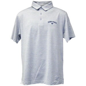 heather gray Under Armour polo shirt with embroidered Penn State and Athletic Logo